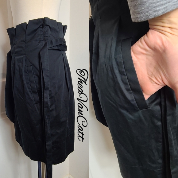 BCBG Max Azria 🖤 "stella" 2 pockets paper-bag style formal evening belted skirt - Picture 3 of 9